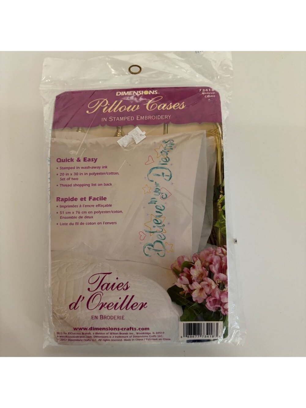 Dimensions Pillowcases Stamped Embroidery Believe in Your Dreams Set of 2 NEW
